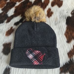 Kids Plaid Pom-Pom Beanie With Wisconsin Patch